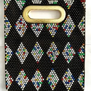 Vintage Mod Black Beaded Clutch